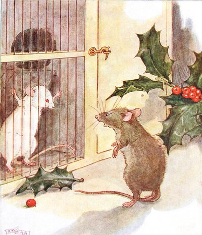 「刑務所を見て、その中に白いネズミの幽霊」、「いたずらっ子ムージーブック」のイラスト、トーマスネルソンウントソンス、1920年代 作： Anne Anderson